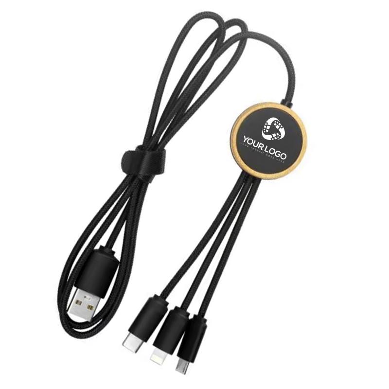 Light Up Logo Bamboo Multi-charging Long Cable  Cable